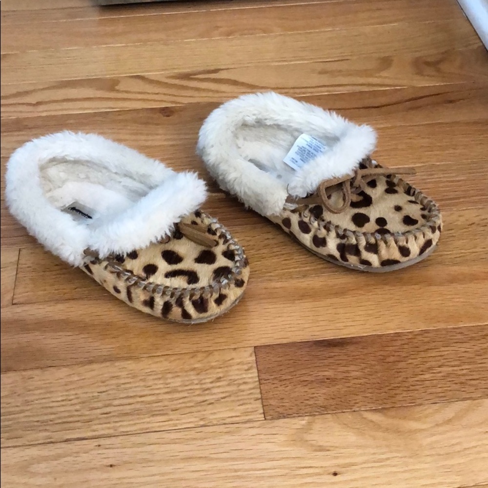 Crewcuts leopard fur slippers, size 1